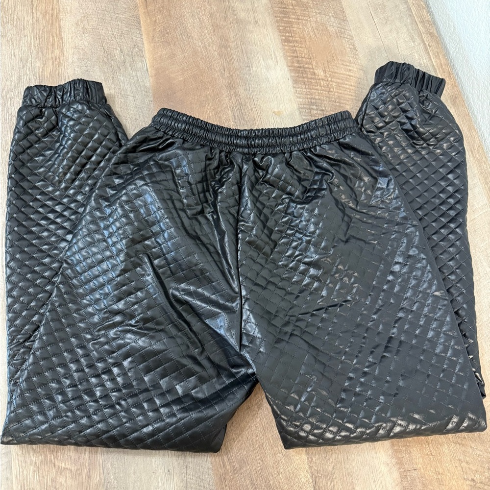 Missguided Shiny Black Quilted Joggers